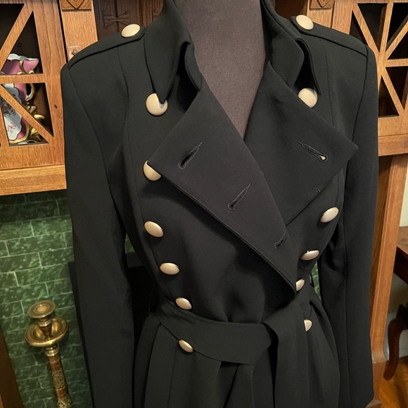 Misha CollectionMilitary Style Black Belted Coat with Gold Buttons-6 - Picture 4 of 9